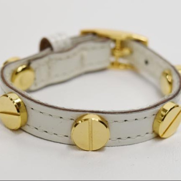 CC Skye White Leather + Gold Studs Bracelet - Picture 3 of 9